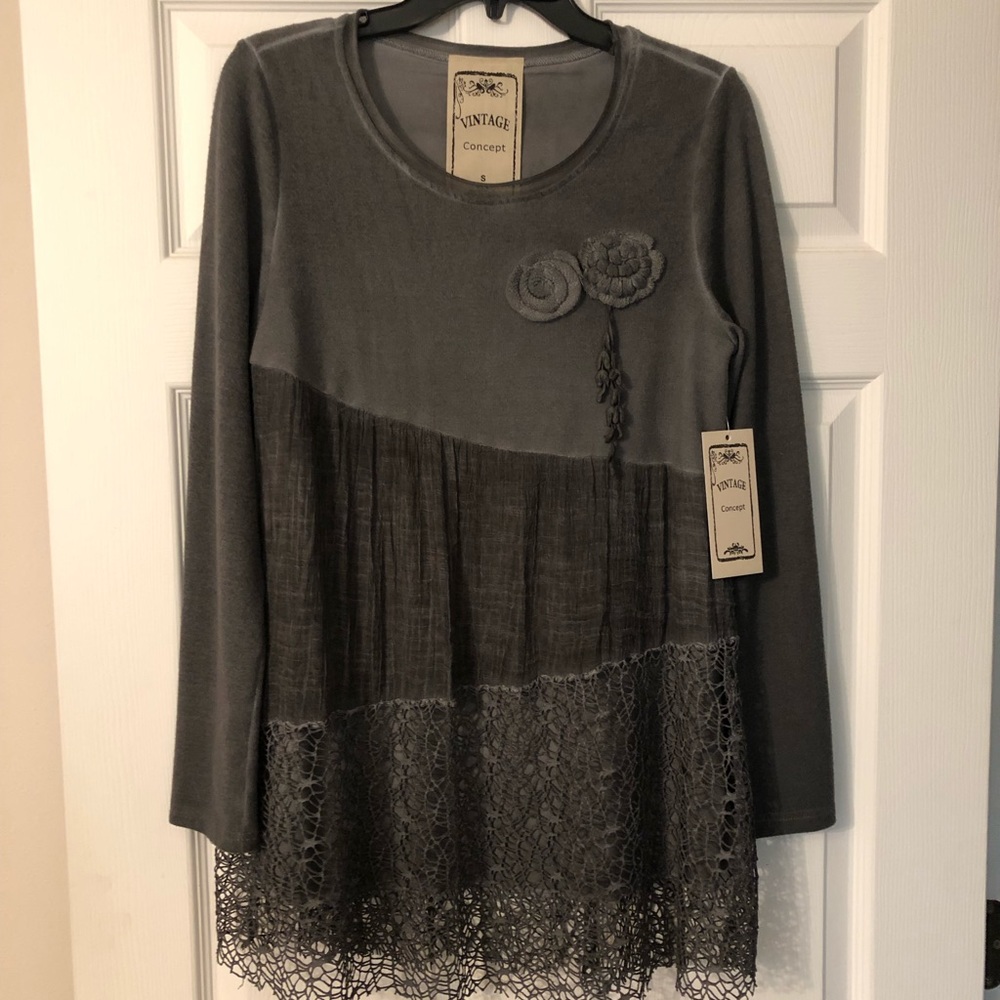 Boho Long Sleeve Top Grey